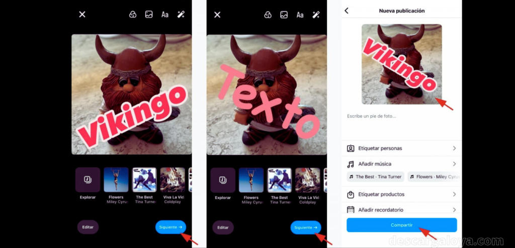 poner texto a una imagen de Instagram